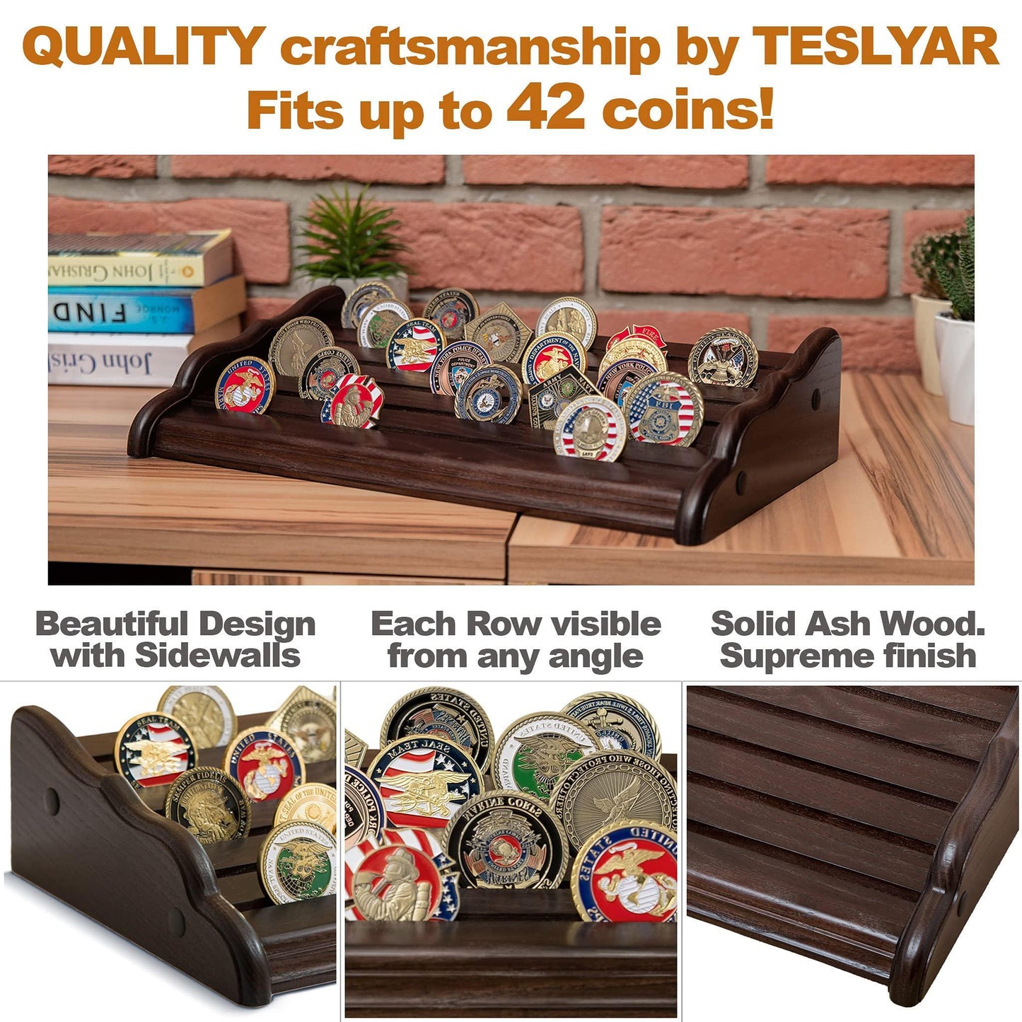Military Challenge Coins Stand Holder Display Rack Wooden Army
