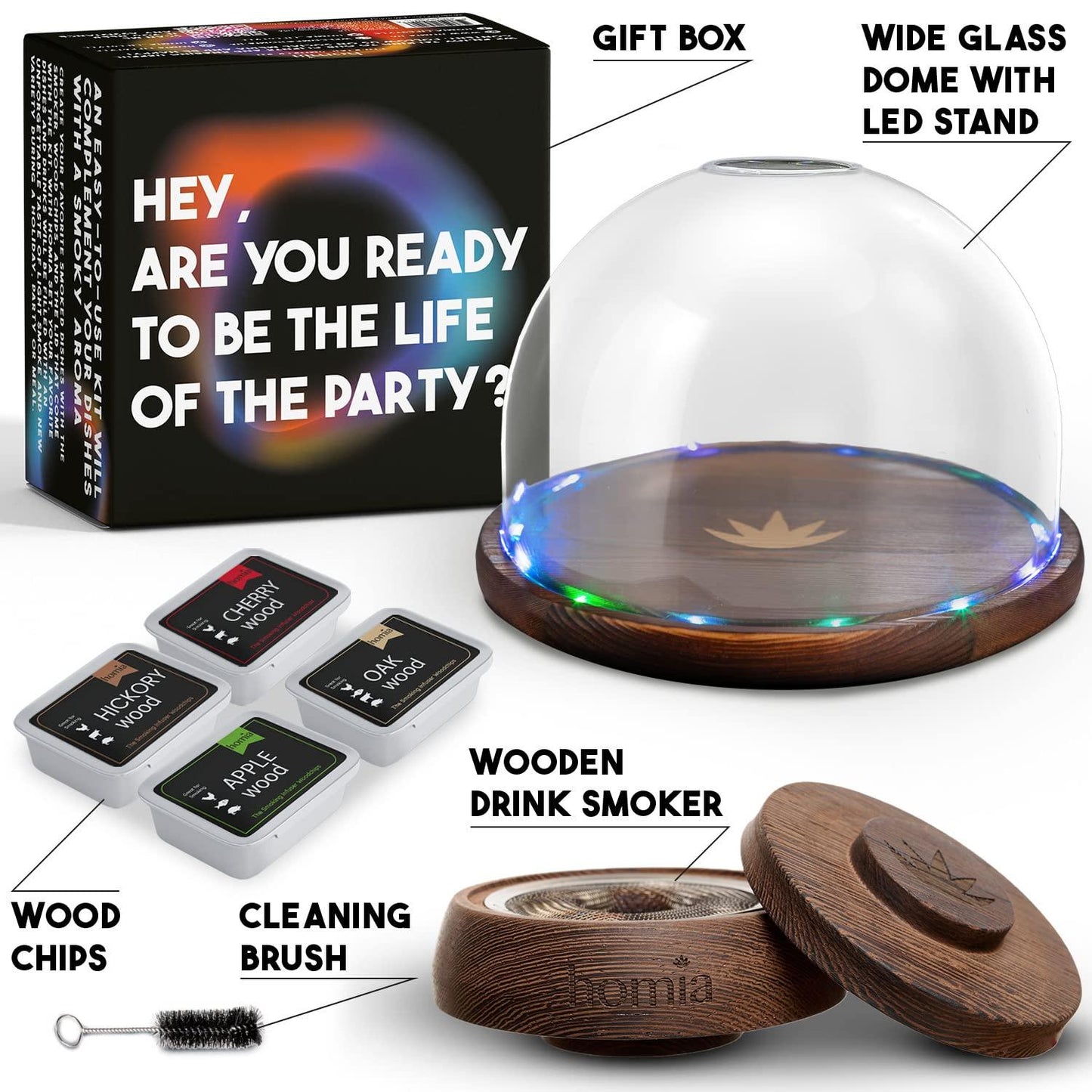 Cocktail Smoker Kit with LED Wooden Base and Glass Dome 7.8  x 4.7