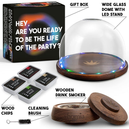 Cocktail Smoker Kit with LED Wooden Base and Glass Dome 7.8  x 4.7