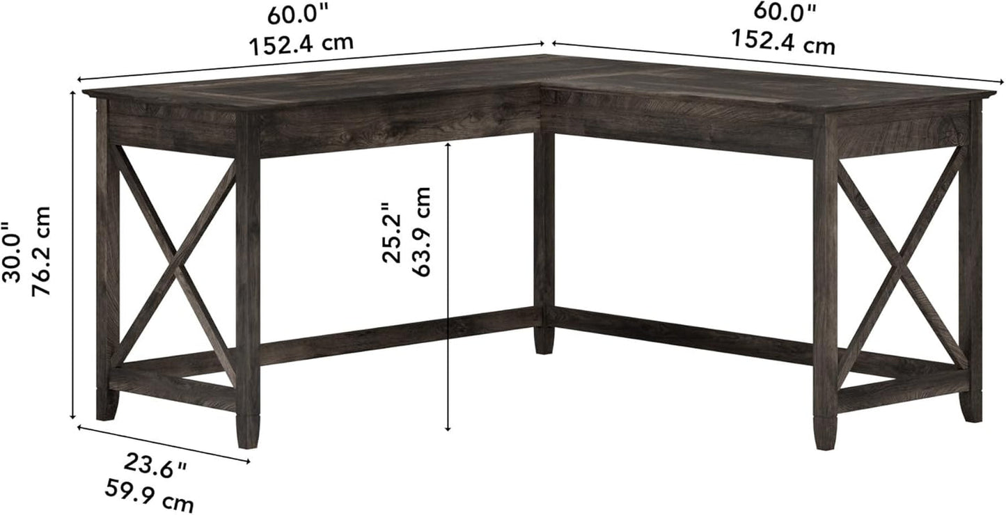 Bush Furniture Key West L Shaped Desk, 60-Inch Modern Farmhouse