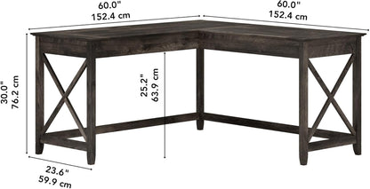 Bush Furniture Key West L Shaped Desk, 60-Inch Modern Farmhouse