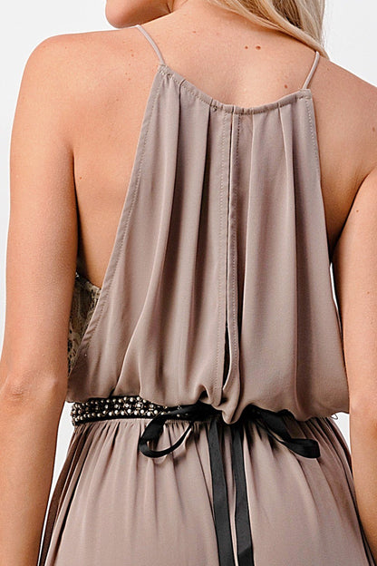Halter Neck Maxi Dress with Beaded Waist Detail