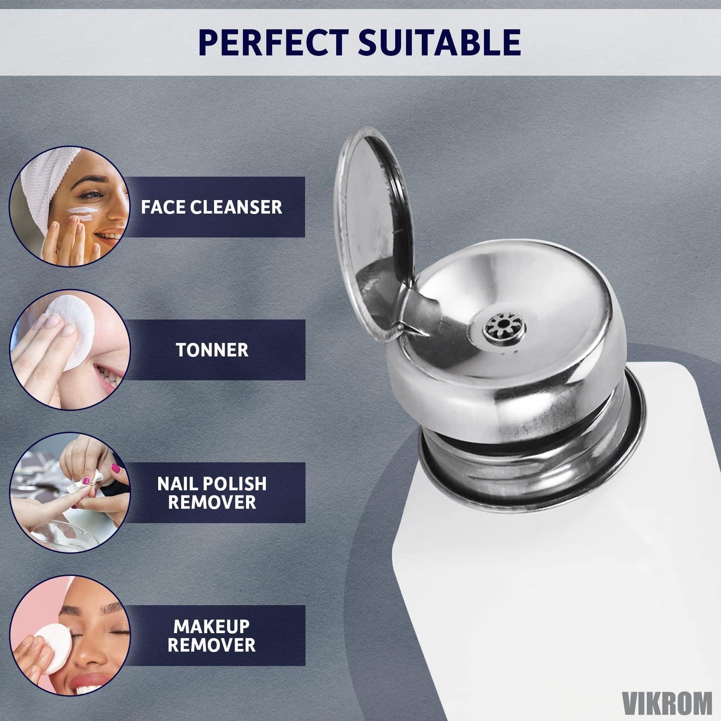 2 PCS Push Down Pump Dispenser for Cleanser Toner Nail Polish Remover