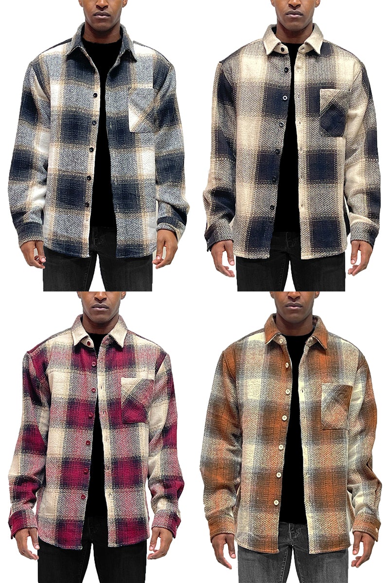 Flannel Shacket Shirt Jacket Wool Blend Button Down