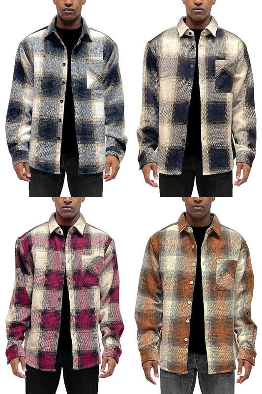 Flannel Shacket Shirt Jacket Wool Blend Button Down