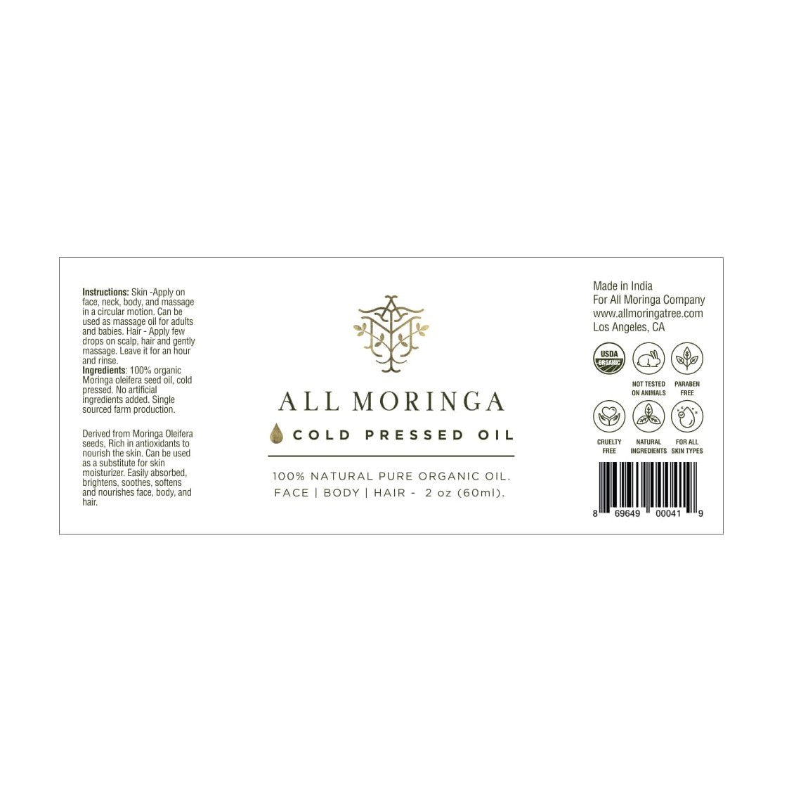 Moringa Oleifera Cold Press Seed Oil Premium 100% Organic