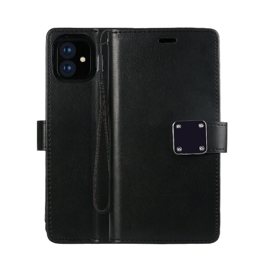 Multi Pockets Folio Flip Leather Wallet Case with Strap for iPhone 12