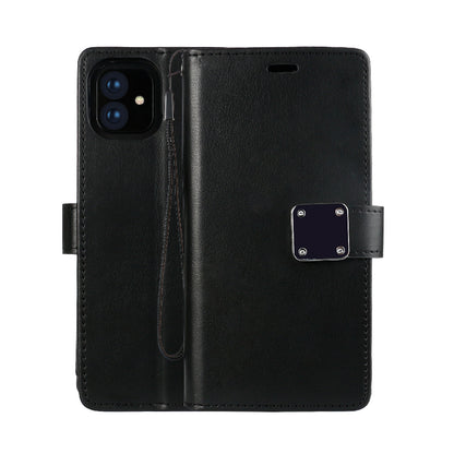 Multi Pockets Folio Flip Leather Wallet Case with Strap for iPhone 12