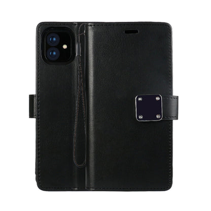 Multi Pockets Folio Flip Leather Wallet Case with Strap for iPhone 12