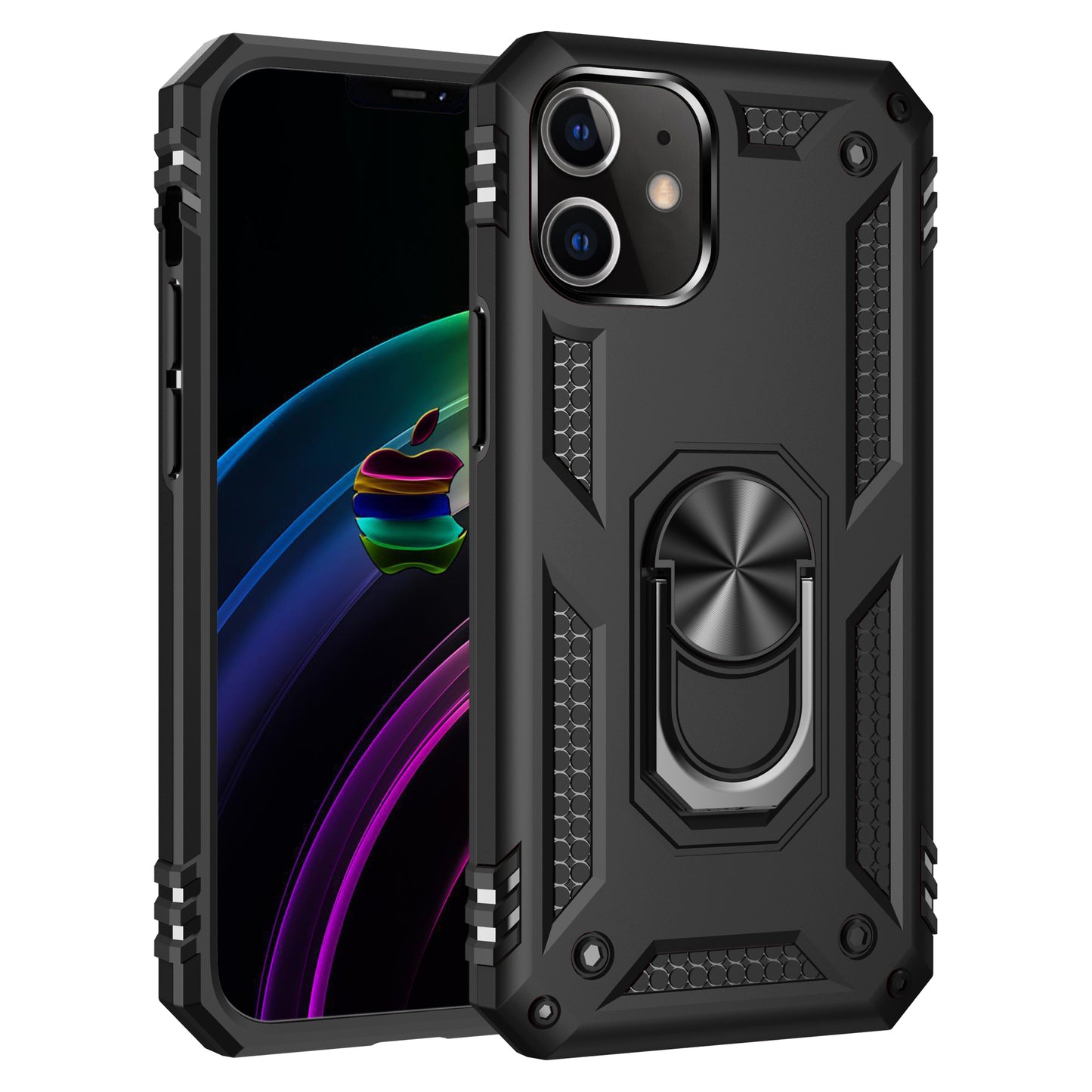 Tech Armor Ring Stand Grip Case with Metal Plate for iPhone 12 Mini