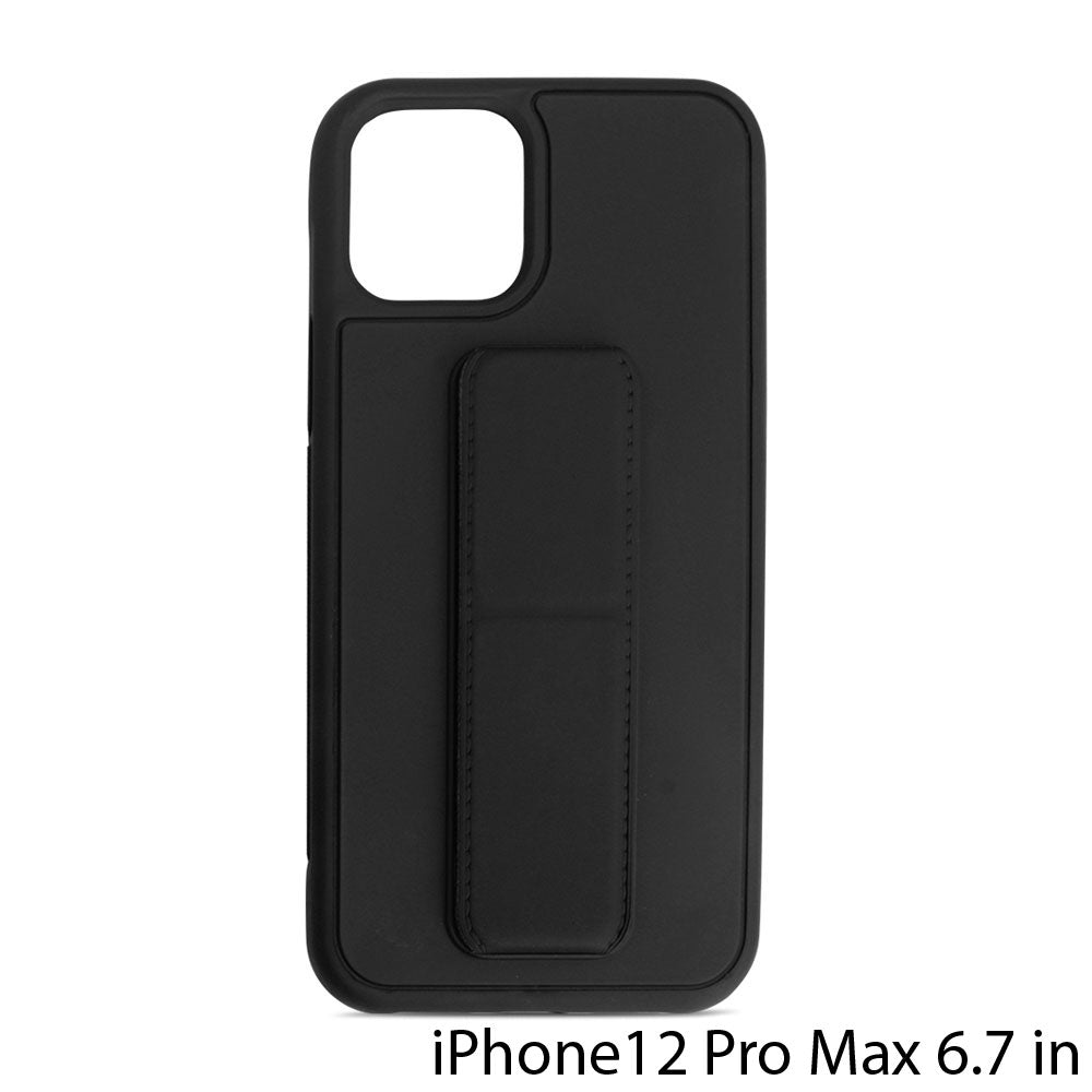 PU Leather Hand Grip Kickstand Case with Metal Plate for iPhone 12 Pro
