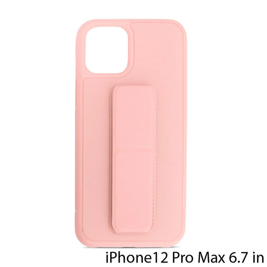PU Leather Hand Grip Kickstand Case with Metal Plate for iPhone 12 Pro