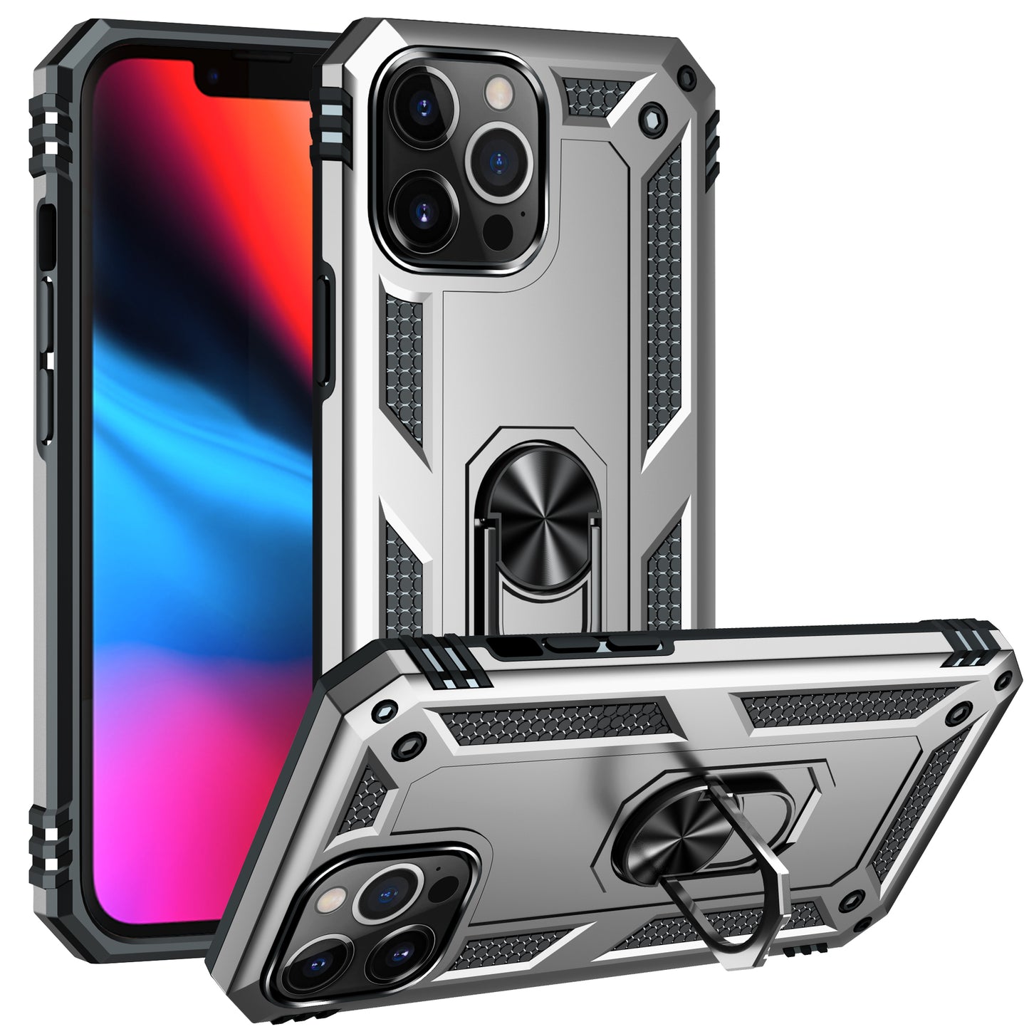 KIKO Tech Armor Ring Stand Case with Metal Plate for iPhone 13 Pro