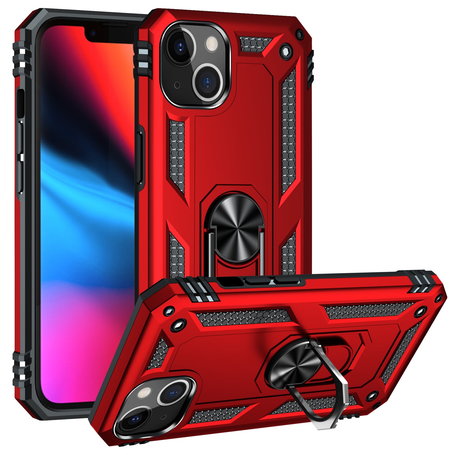 KIKO Tech Armor Ring Stand Grip Case with Metal Plate for iPhone 13