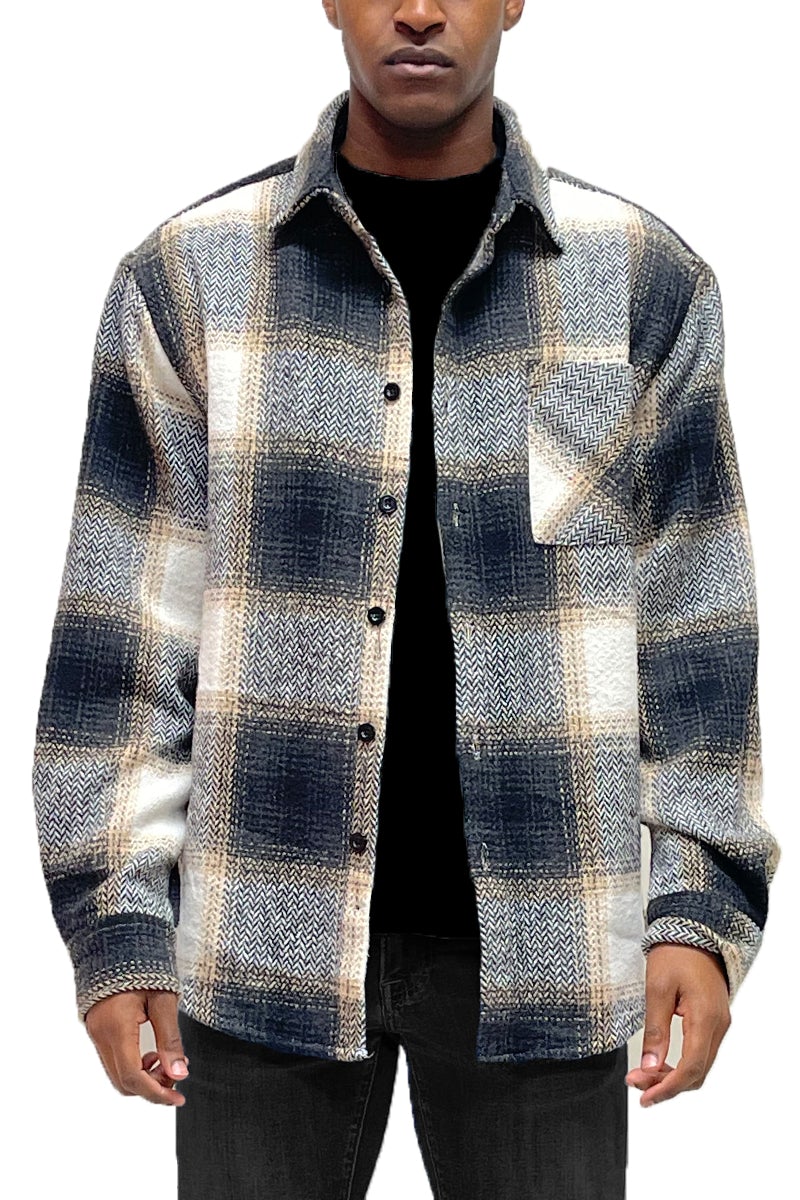 Flannel Shacket Shirt Jacket Wool Blend Button Down