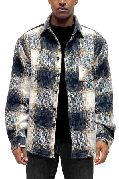 Flannel Shacket Shirt Jacket Wool Blend Button Down