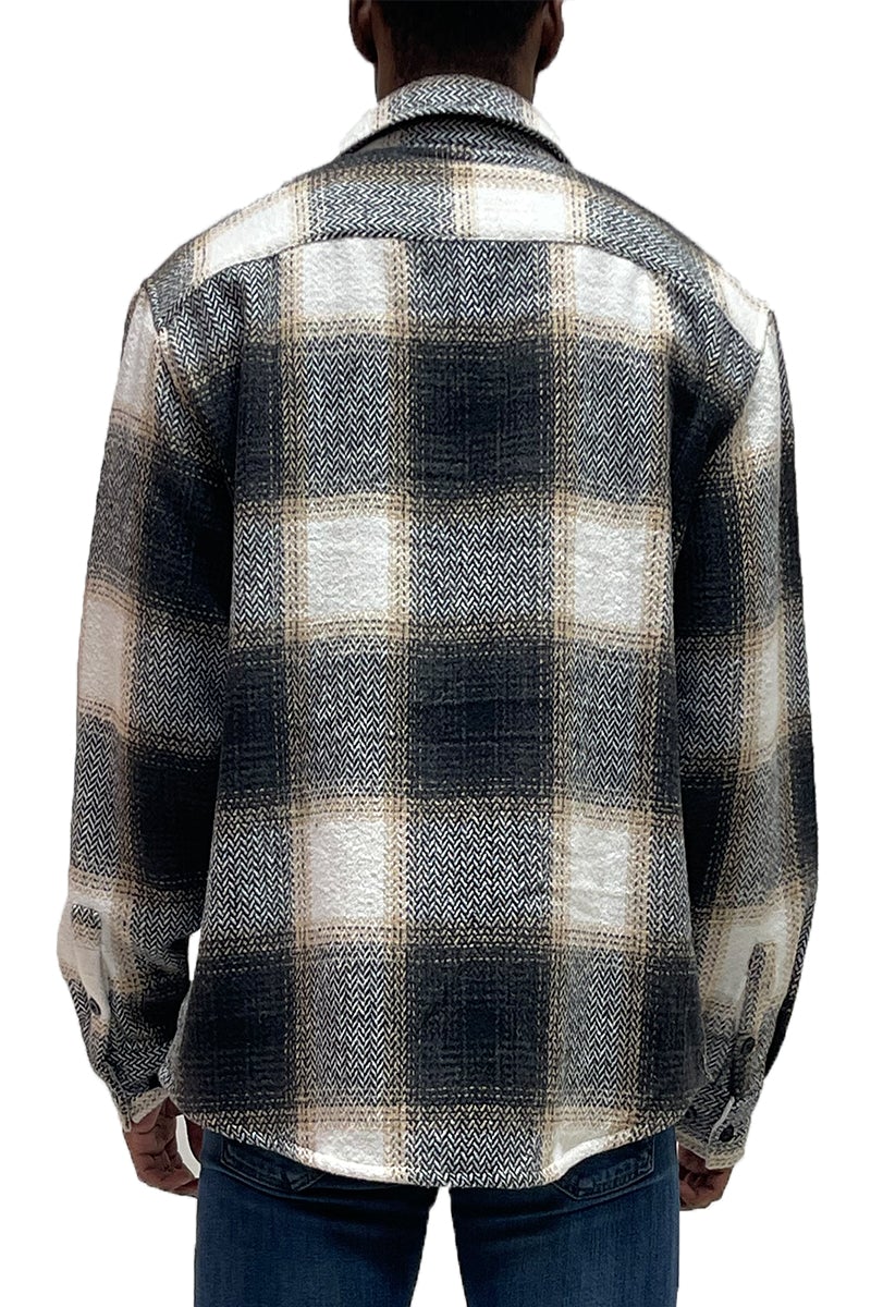 Flannel Shacket Shirt Jacket Wool Blend Button Down