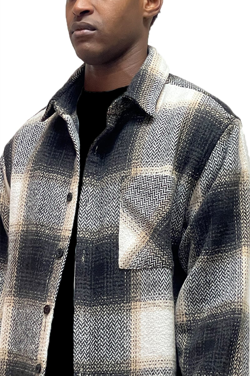 Flannel Shacket Shirt Jacket Wool Blend Button Down