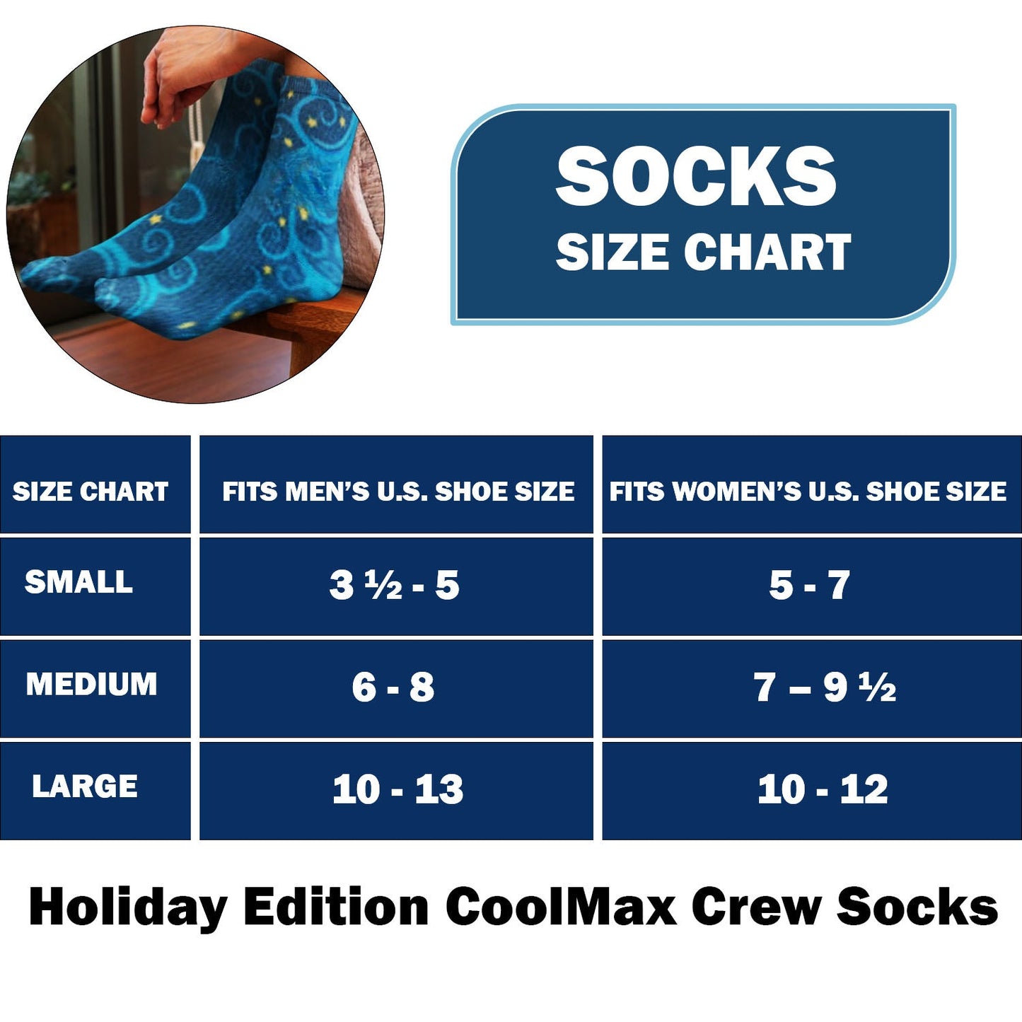 Christmas and Hanukkah Holiday Colorful CoolMax Crew Socks for Men &