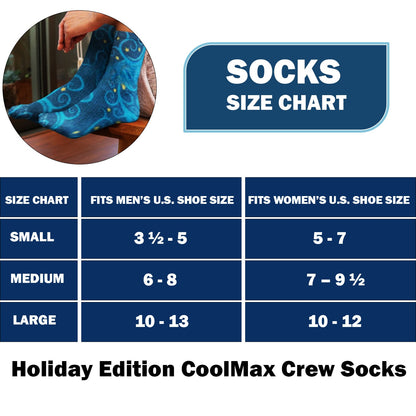 Christmas and Hanukkah Holiday Colorful CoolMax Crew Socks for Men &