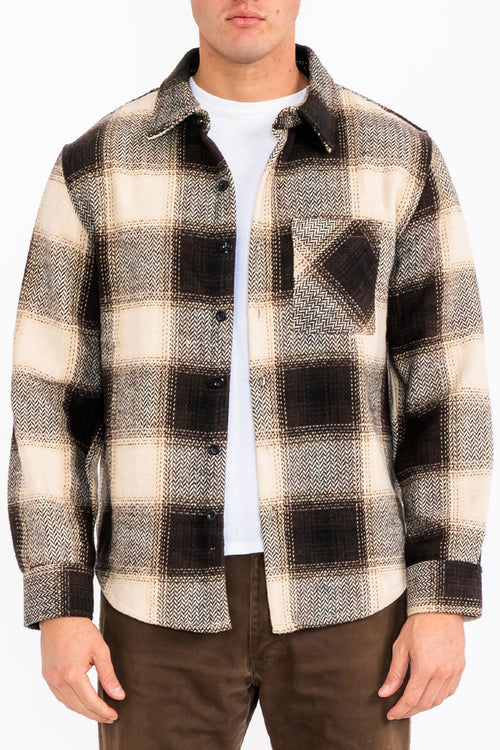 Flannel Shacket Shirt Jacket Wool Blend Button Down