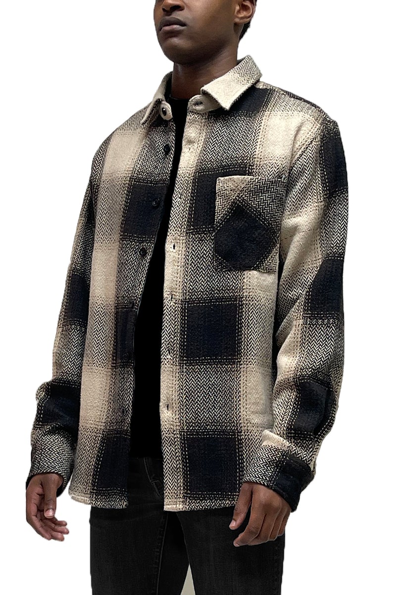 Flannel Shacket Shirt Jacket Wool Blend Button Down