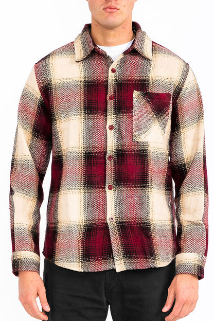 Flannel Shacket Shirt Jacket Wool Blend Button Down