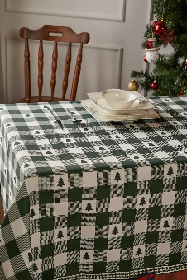 Rustic Themed Green Checkered Pine Tablecloth