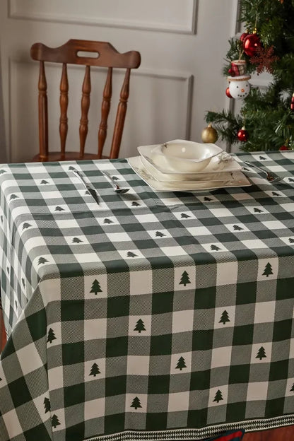 Rustic Themed Green Checkered Pine Tablecloth