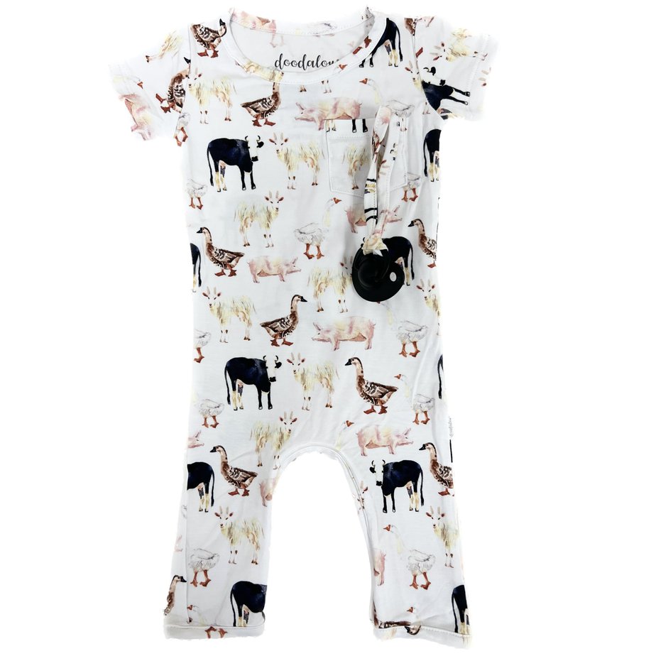 E I E I O - Doodalou Bamboo Baby Romper Short Sleeve with Pants - 0 -