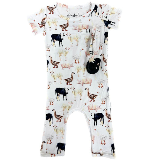 E I E I O - Doodalou Bamboo Baby Romper Short Sleeve with Pants - 0 -