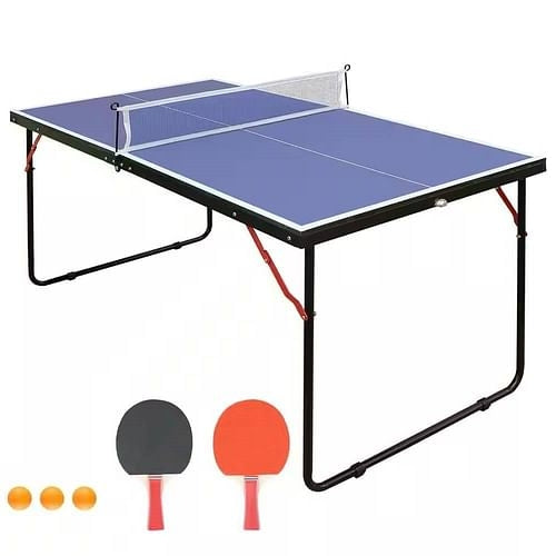 Folding 54-inch Blue Ping Pong Table Tennis Table Set with Net 2 and