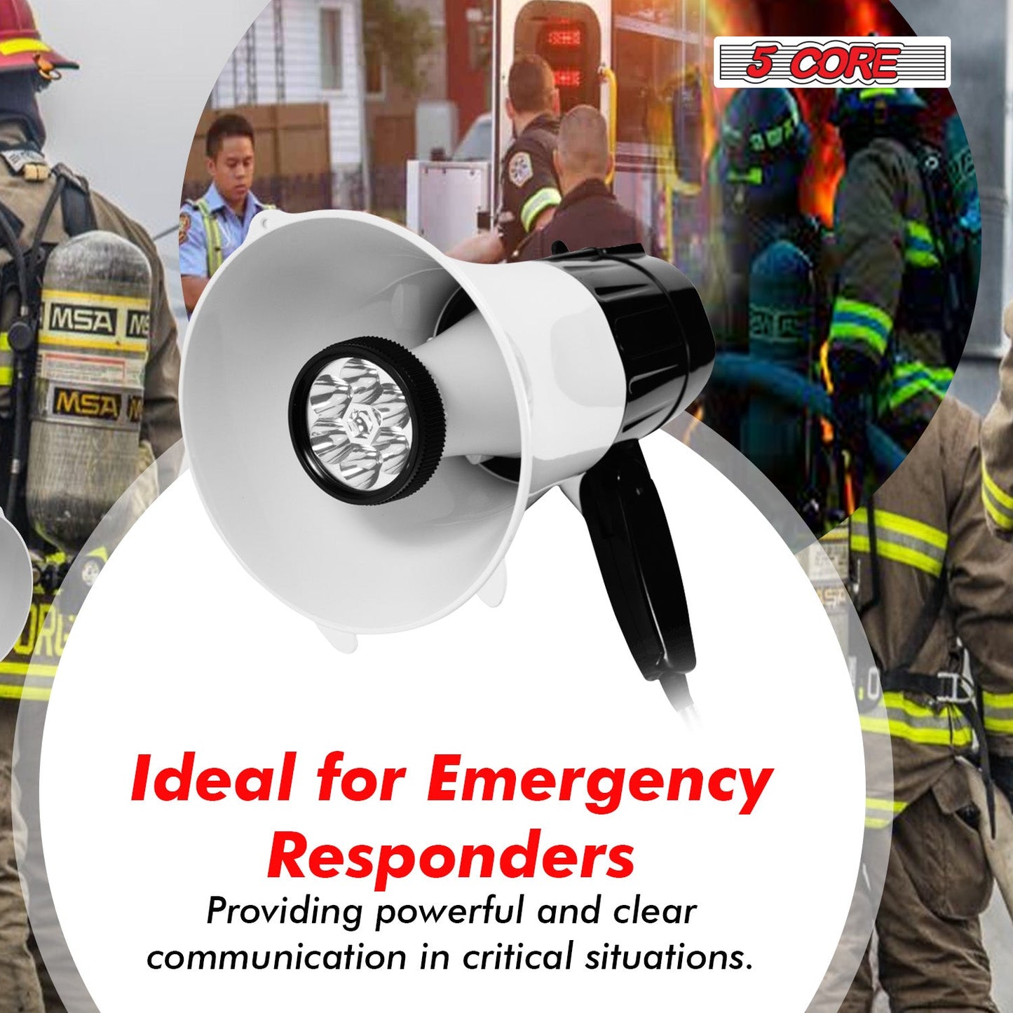 5Core Megaphone Bullhorn Speaker 30W LED Bull Horn Battery Power Cheer