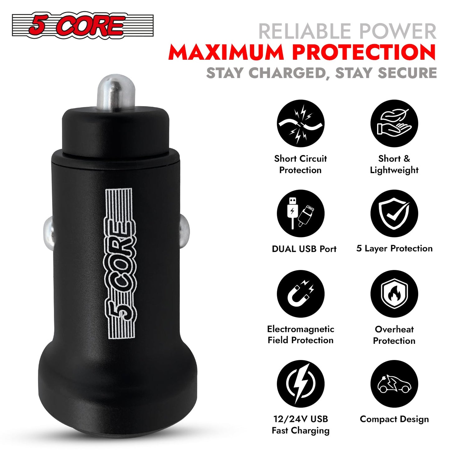 5Core Car Charger USB Type C Adapter 24W Fast Charging Anker Outlet