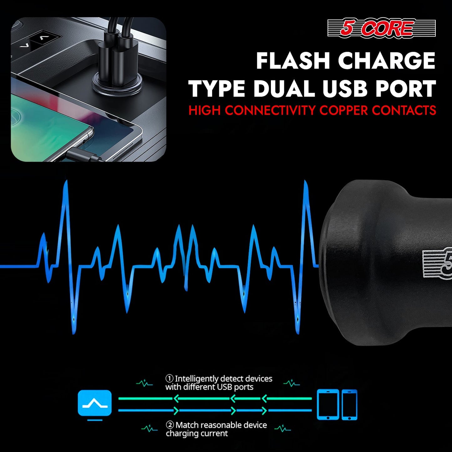 5Core Car Charger USB Type C Adapter 24W Fast Charging Anker Outlet