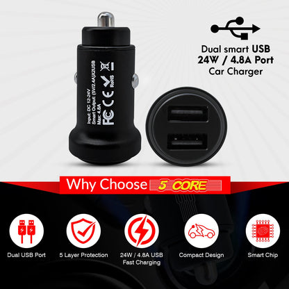 5Core Car Charger USB Type C Adapter 24W Fast Charging Anker Outlet