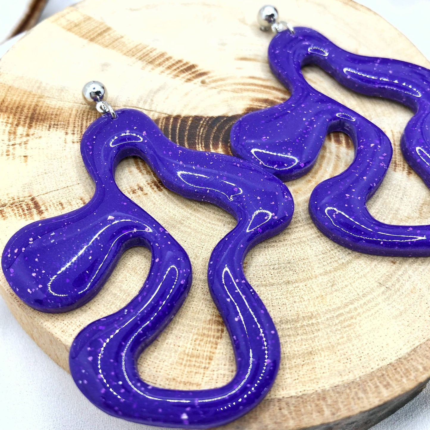 Bright Purple Earrings, Hand Crafted Free Form Earrings , Nickel Free