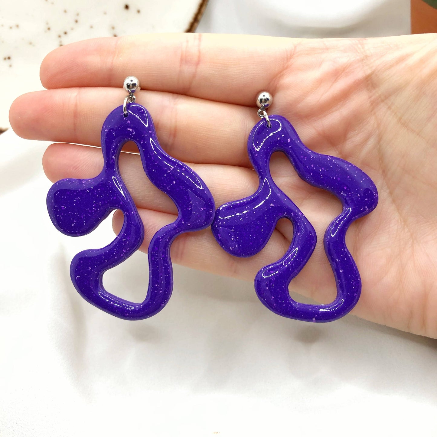 Bright Purple Earrings, Hand Crafted Free Form Earrings , Nickel Free