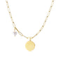Disc Coin with Love-shaped Pearl Pendant Necklace