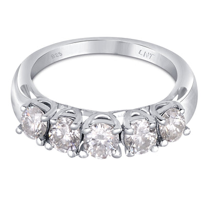 White Moissanite 5-Stone Ring Sterling Silver