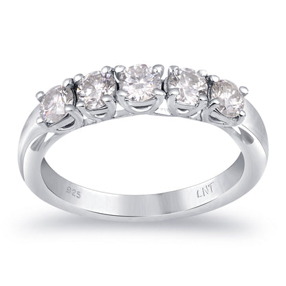 White Moissanite 5-Stone Ring Sterling Silver