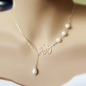 Pearls Of Joy Lariat Necklace In White Gold And Yellow Gold Plating