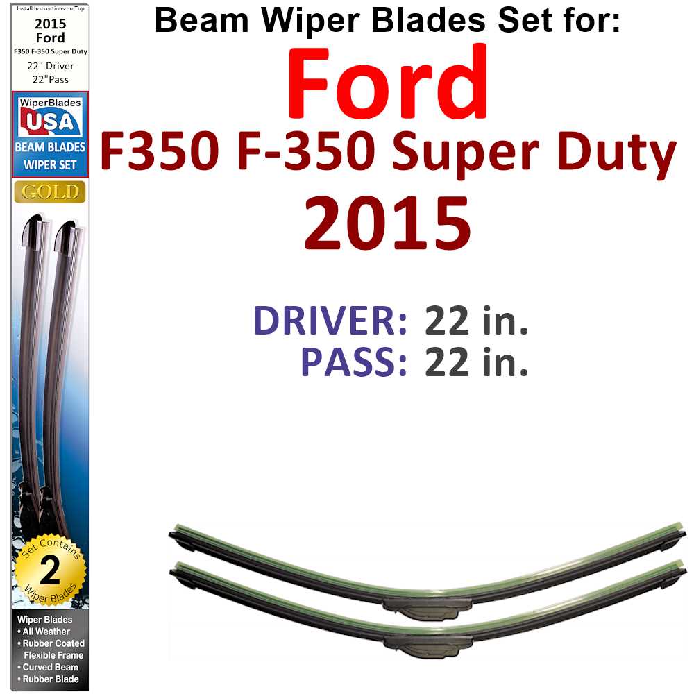 Beam Wiper Blades for 2015 Ford F350 F-350 Super Duty (Set of 2)