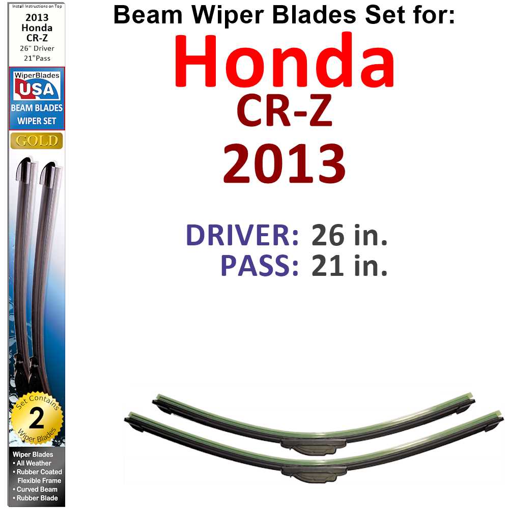 Beam Wiper Blades for 2013 Honda CR-Z (Set of 2)