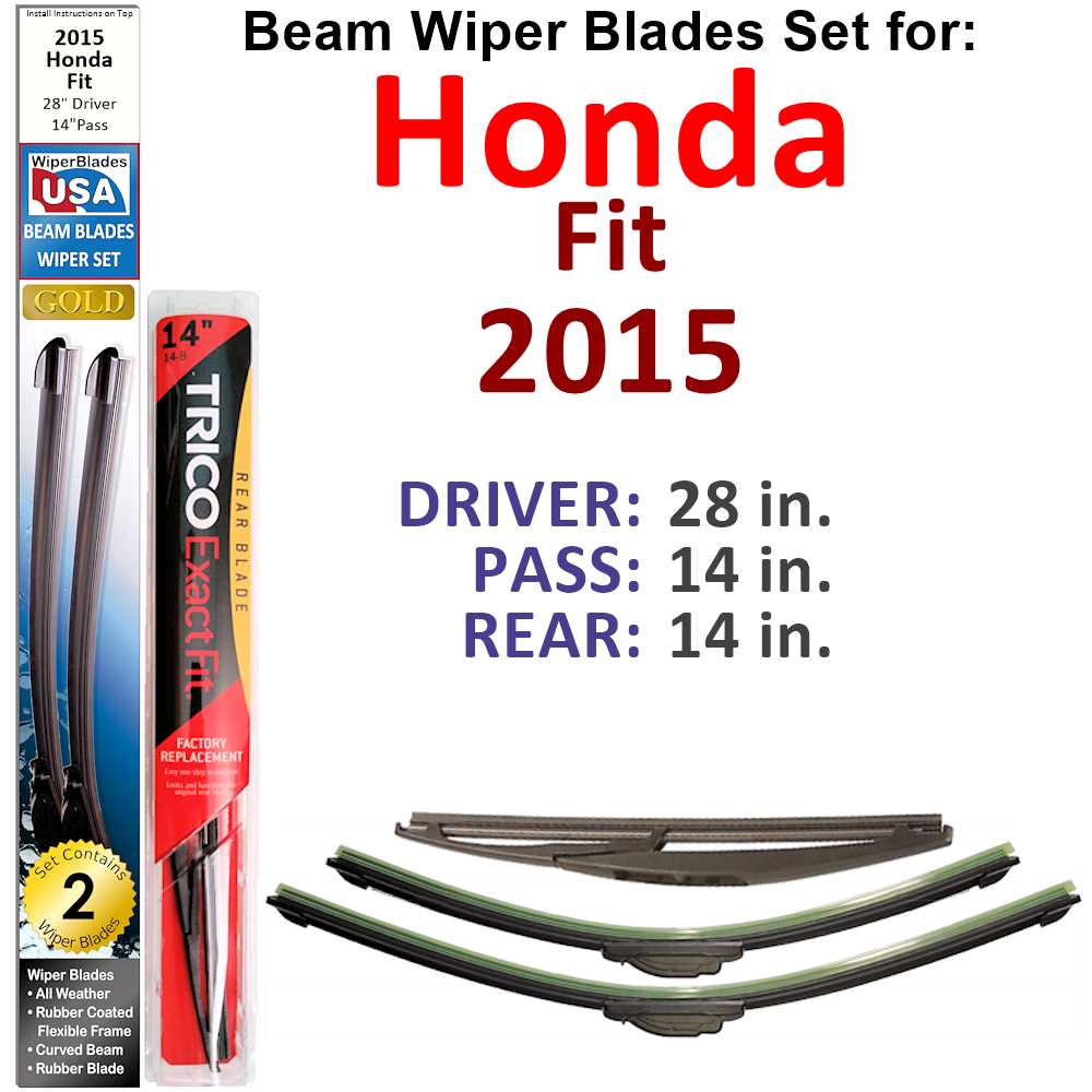 Beam Wiper Blades for 2015 Honda Fit (Set of 3)