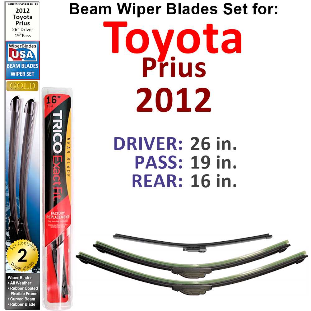 Beam Wiper Blades for 2012 Toyota Prius (Set of 3)
