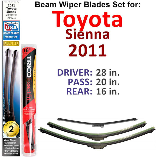 Beam Wiper Blades for 2011 Toyota Sienna (Set of 3)
