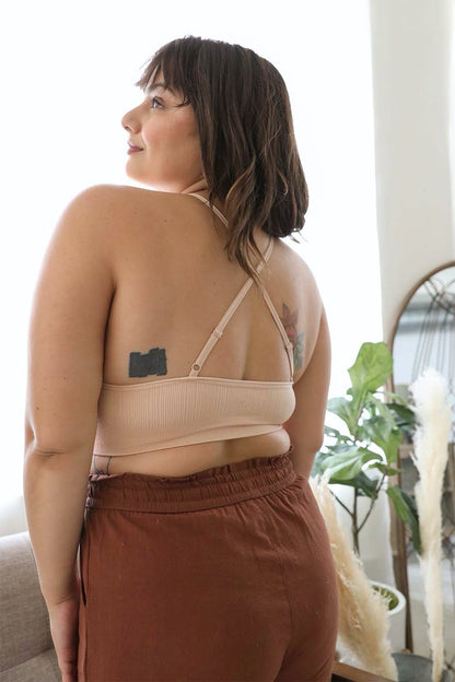Crochet Lace High Neck Bralette – Halter Style with Cross-Back