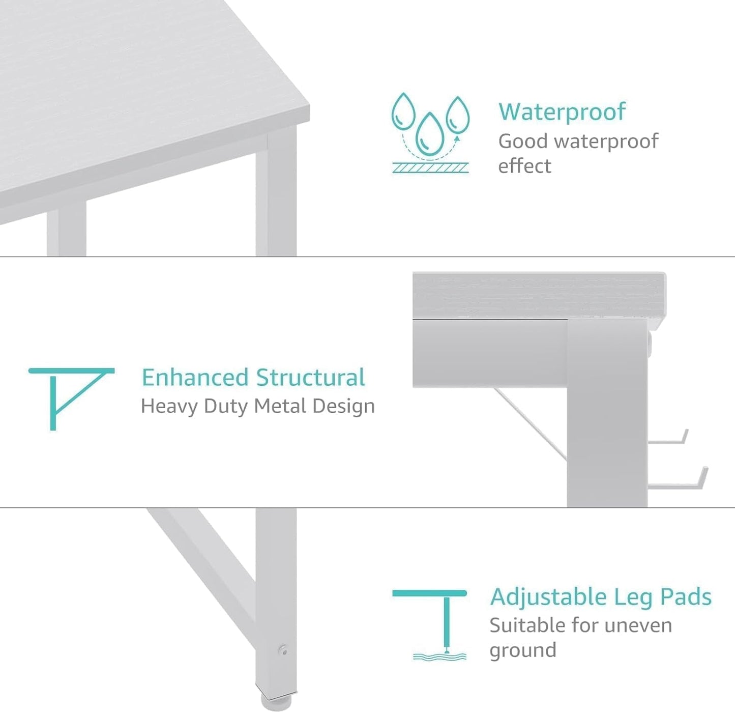 55" White Computer Desk with Fabric Drawer
