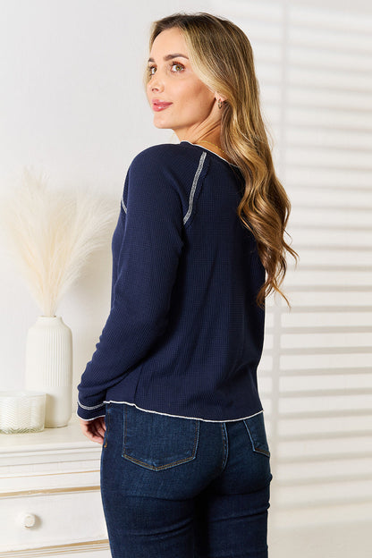Double Take Long Raglan Sleeve Round Neck Top